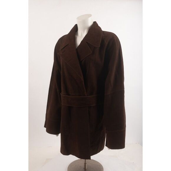 Zara Womens Suede Leather Trench Coat Jacket Brown M Oversized NWT 3461/763 - Picture 5 of 8